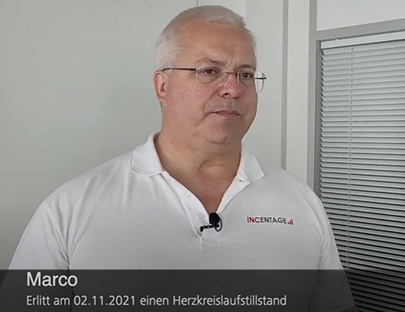 Marco erleidet einen Herz-Kreislaufstillstand - Arbeitskollege rettet ihn mit einem Defibrillator Marco erleidet einen Herz-Kreislaufstillstand - Arbeitskollege rettet ihn mit einem Defibrillator