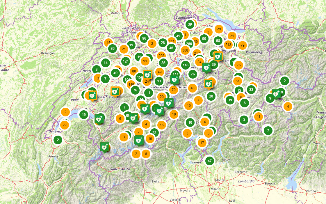 Standorte von Defibrillatoren in der Schweiz